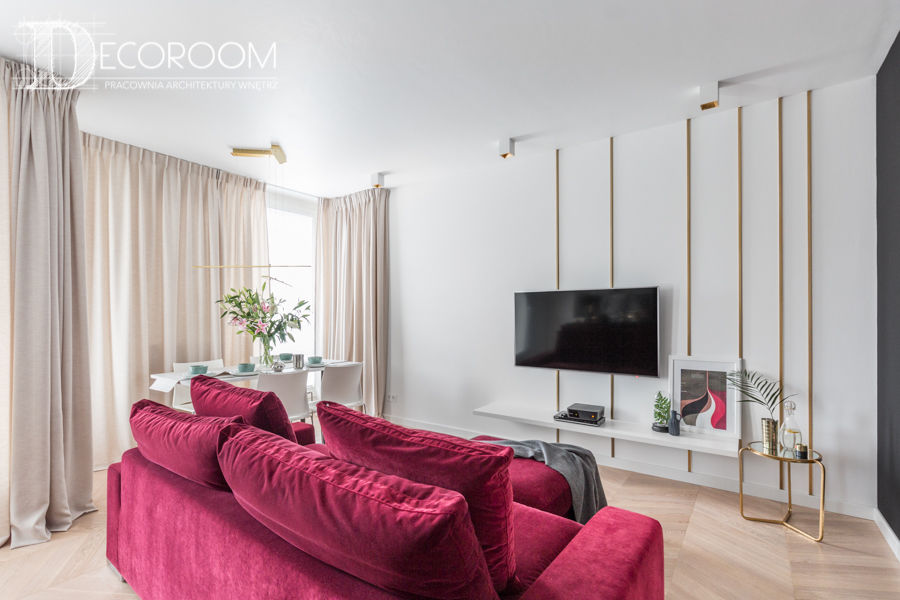 Apartament na warszawskim Mokotowie , Pracownia Architektury Wnętrz Decoroom Pracownia Architektury Wnętrz Decoroom غرفة المعيشة