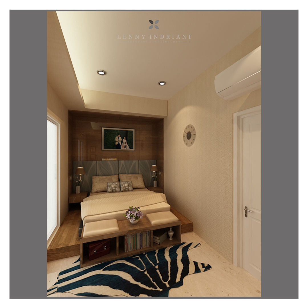 Modern minimalist bedroom, Lenny indriani design Lenny indriani design 미니멀리스트 침실 엔지니어드 우드 투명
