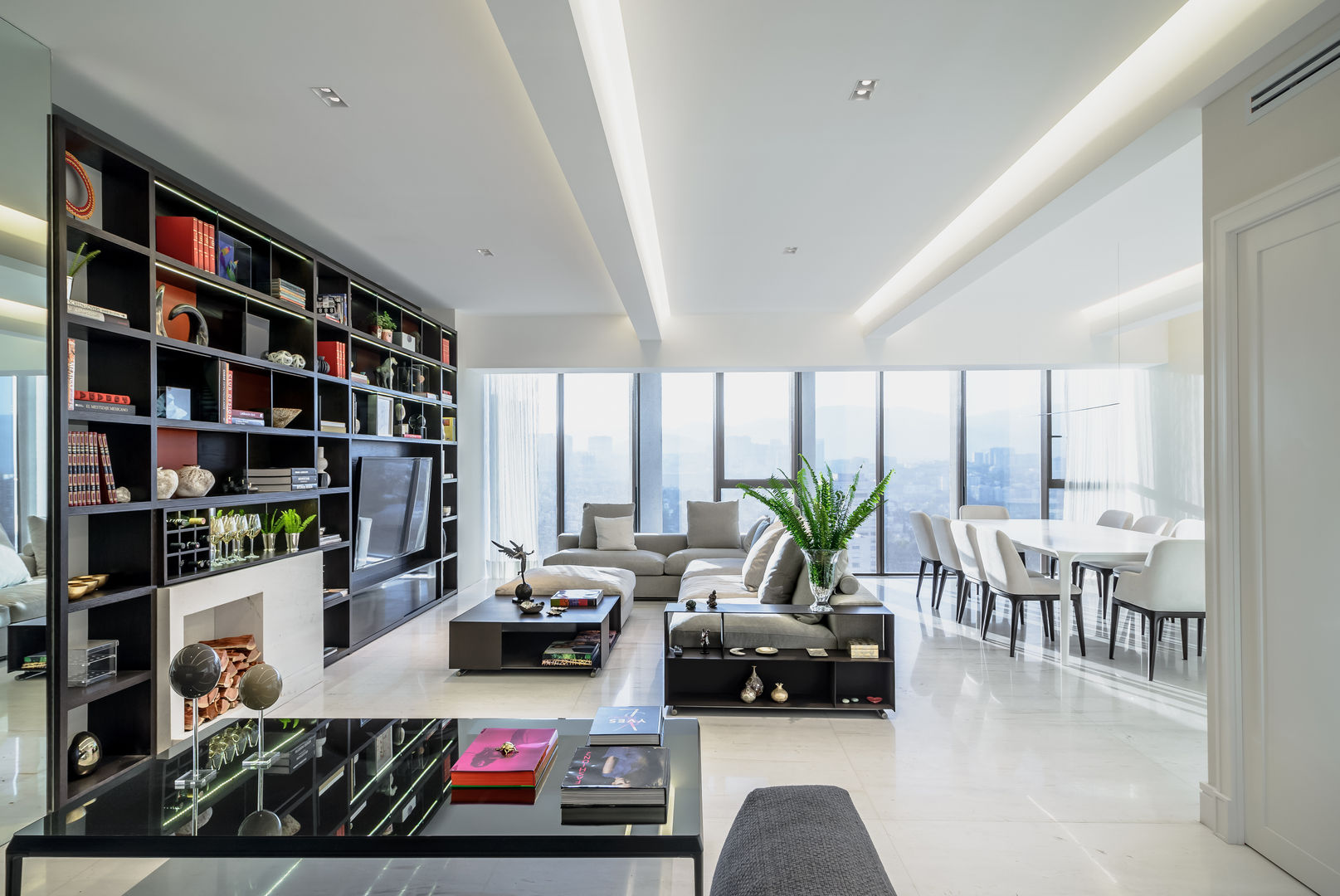 13 N, NIVEL TRES ARQUITECTURA NIVEL TRES ARQUITECTURA Modern living room سنگ مرمر