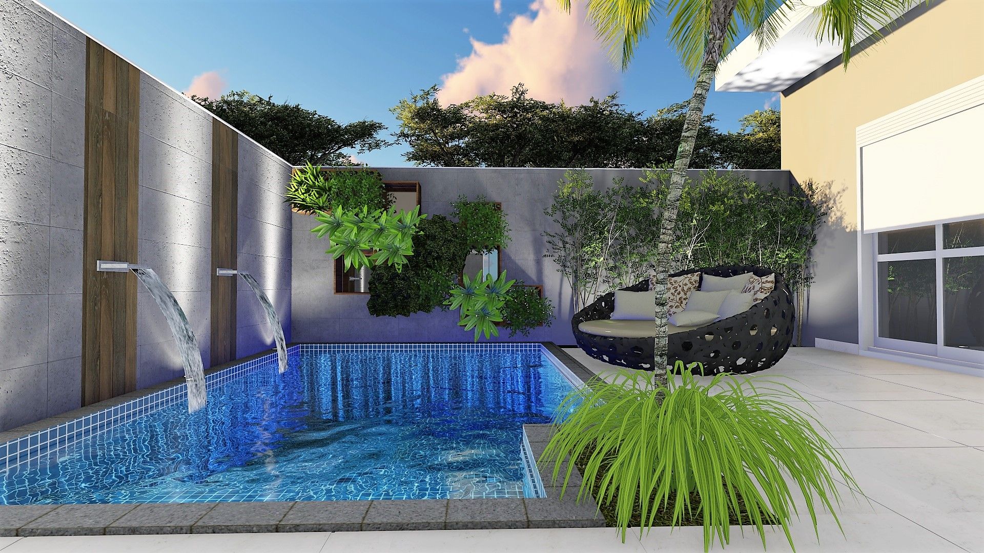 Paisagismo homify Piscinas de jardim paisagismo,jardim,piscina,area gourmet,cozinha,3d