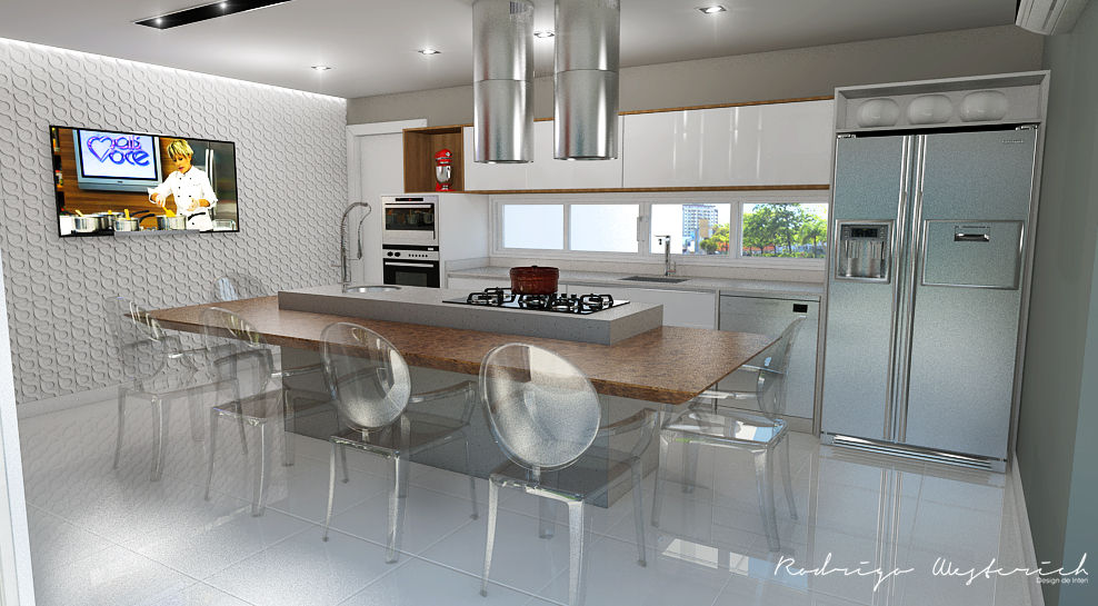 Estudo de Fachada e Espaço Piscina e Gourmet, Rodrigo Westerich - Design de Interiores Rodrigo Westerich - Design de Interiores Kitchen units