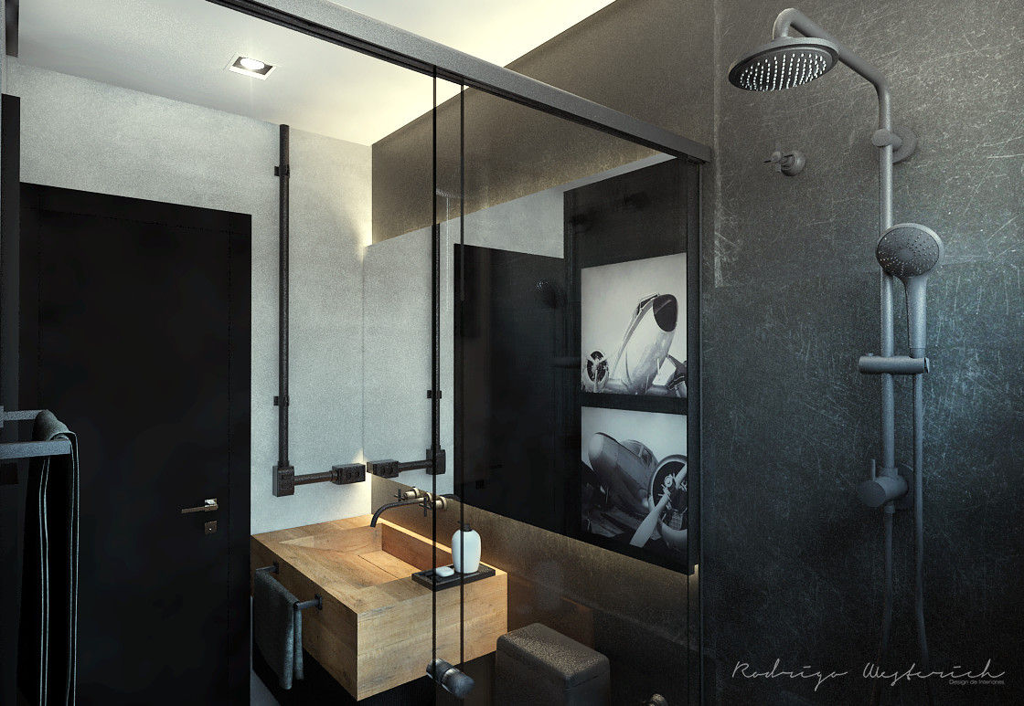 Banheiro Mezanino - Loft Residencial Rodrigo Westerich - Design de Interiores Casas de banho ecléticas Betão