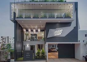 Striking House Front Elevation: 40×60, 4BHK, Ashwin Architects In Bangalore Ashwin Architects In Bangalore บ้านและที่อยู่อาศัย