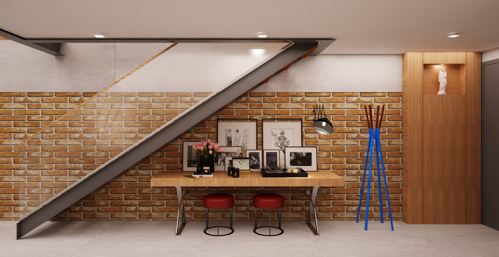 homify industrial style corridor, hallway & stairs. Bricks