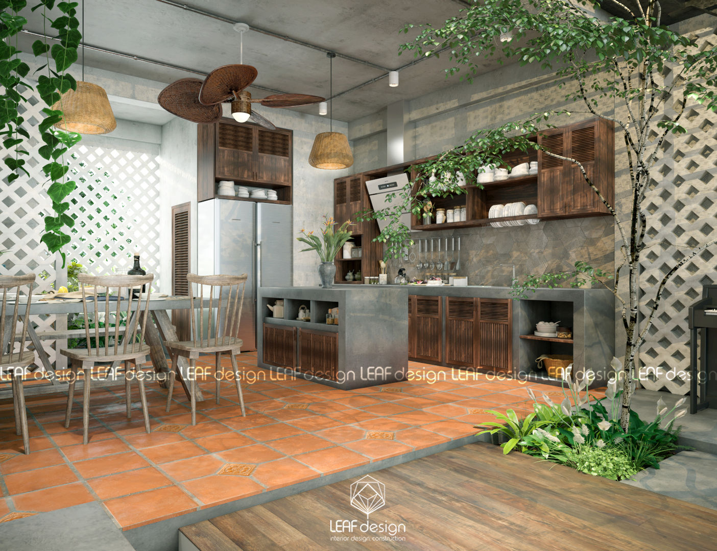 Cảm xúc Á Đông - Nhà phố Sài Gòn, LEAF Design LEAF Design Kitchen