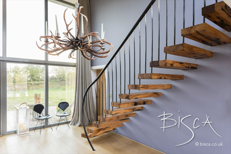 Flamed oka cantilevered staircase Bisca Staircases Merdivenler Ahşap Ahşap rengi rustic,cantilevered,flamed oak,blacksmith,forged,bisca