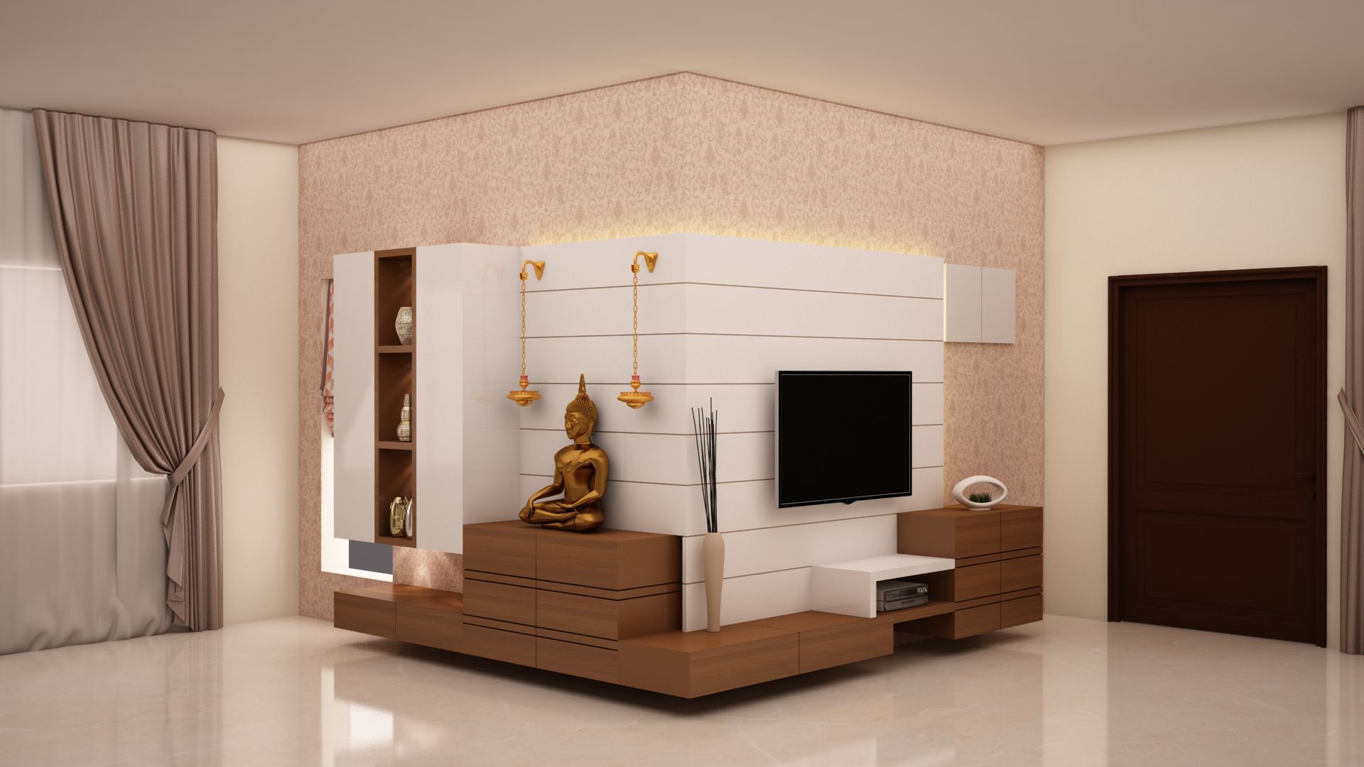 Flowing unit - TV, Puja and Crockery unit homify Modern living room