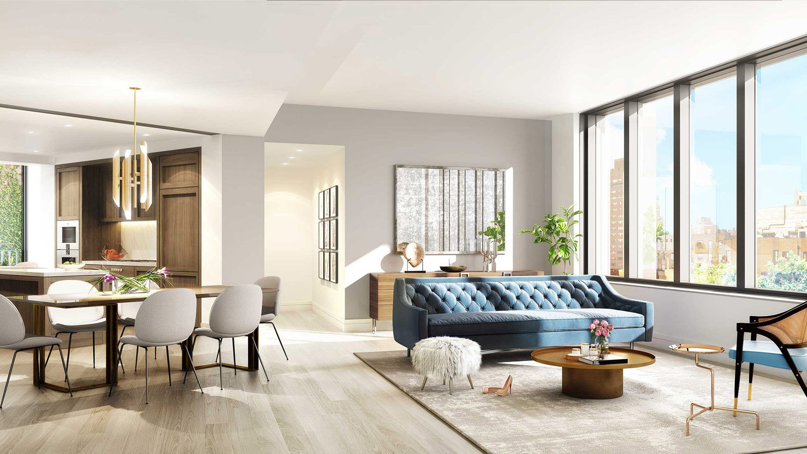 West Village | Living room GD Arredamenti Soggiorno in stile mediterraneo GD Arredamenti,GeD cucine,contract,tavolino da caffè,sedia tavolo da pranzo,pavimento in legno,casa bianca,tavolo da pranzo,doppie finestre,finestra in legno,zona relax