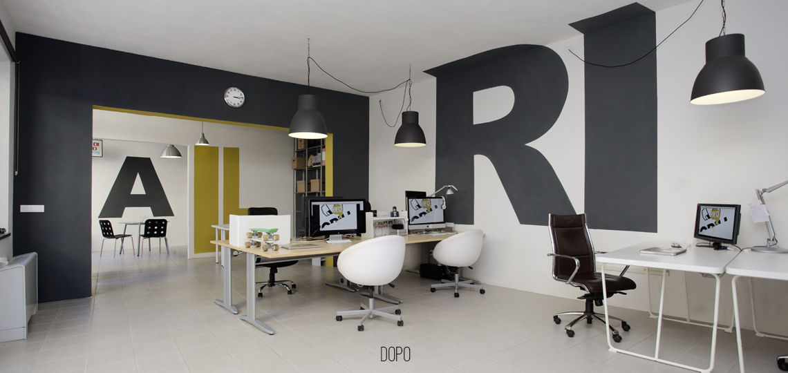 Openspace DOPO Rifò Spazi commerciali office,makeover,restyling,colore pareti,senape,storage,Complessi per uffici