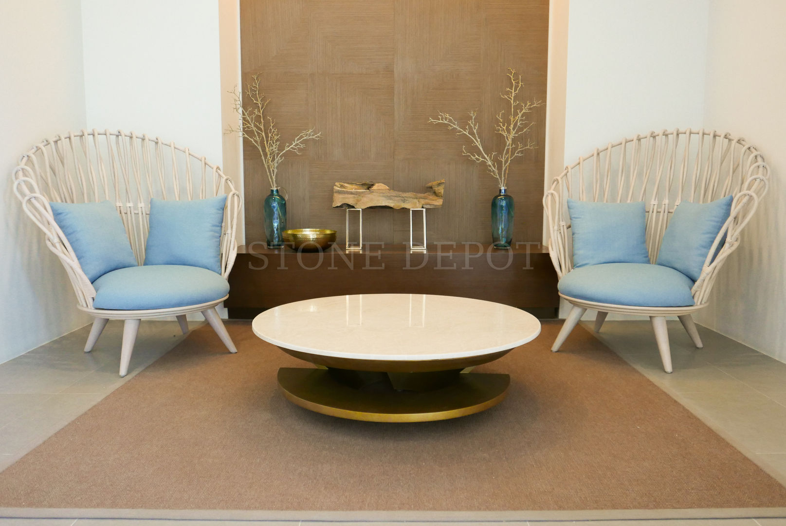 Crema Marfil Marble Table Top at Solinea Tower 1 Lobby, Stone Depot Stone Depot أرضيات