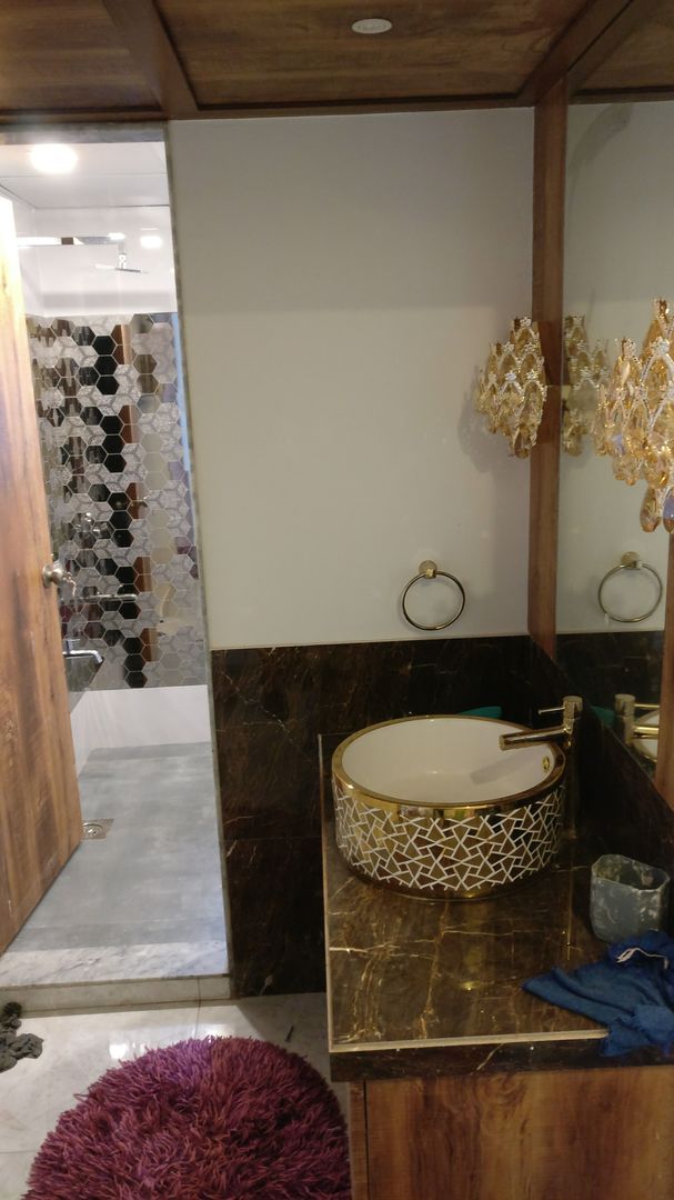 Powder Room in Mystique Moods, Viman Nagar, Pune Umbrella Tree Designs Minimalist corridor, hallway & stairs