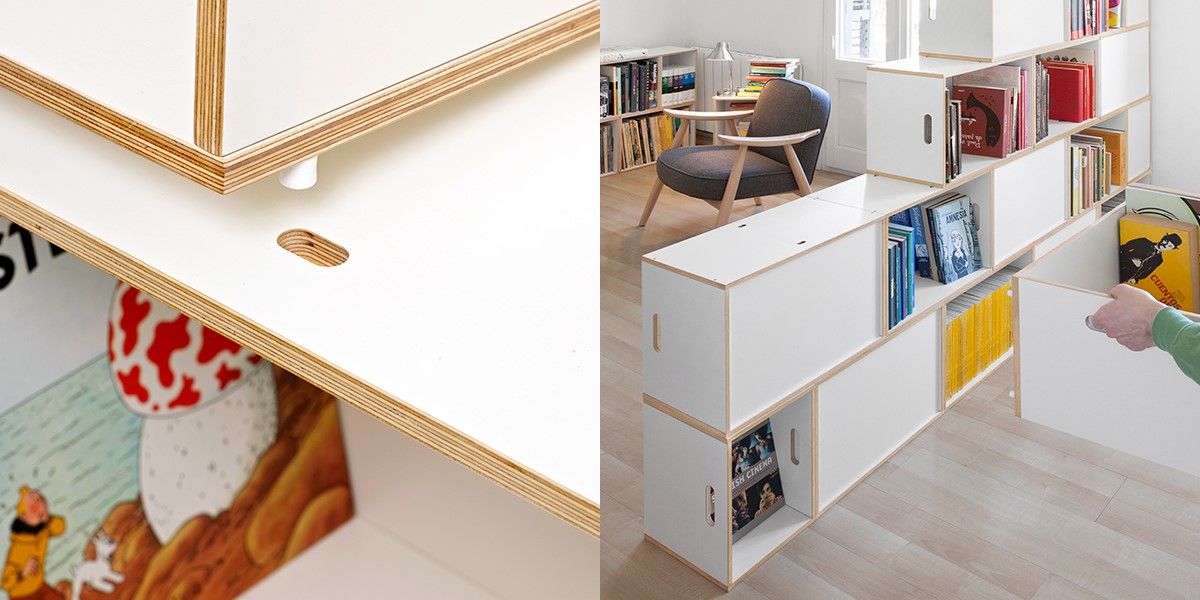 homify Minimalist study/office Plywood Cupboards & shelving