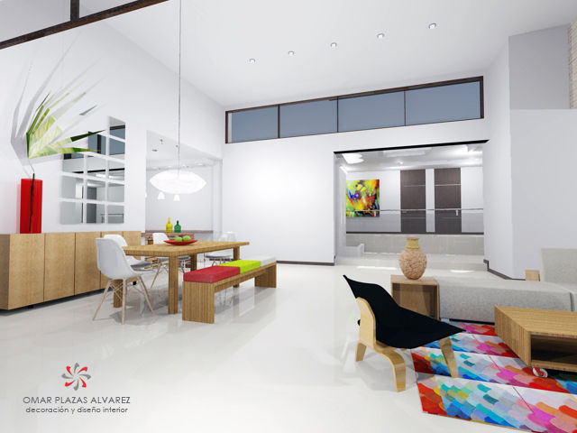 Vista sala y comedor moderno Omar Interior Designer Empresa de Diseño Interior, remodelacion, Cocinas integrales, Decoración