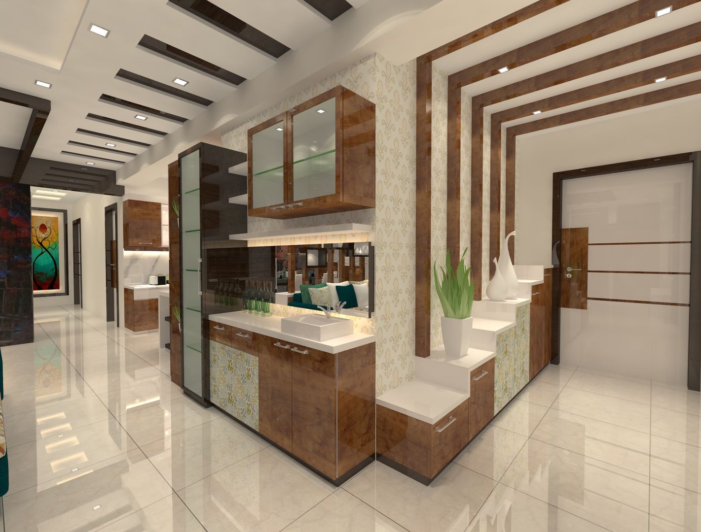 2bhk Flat Interior @Merlin Residency Rajarhat Kolkata , Creazione Interiors Creazione Interiors Salones modernos Alacenas y cajoneras