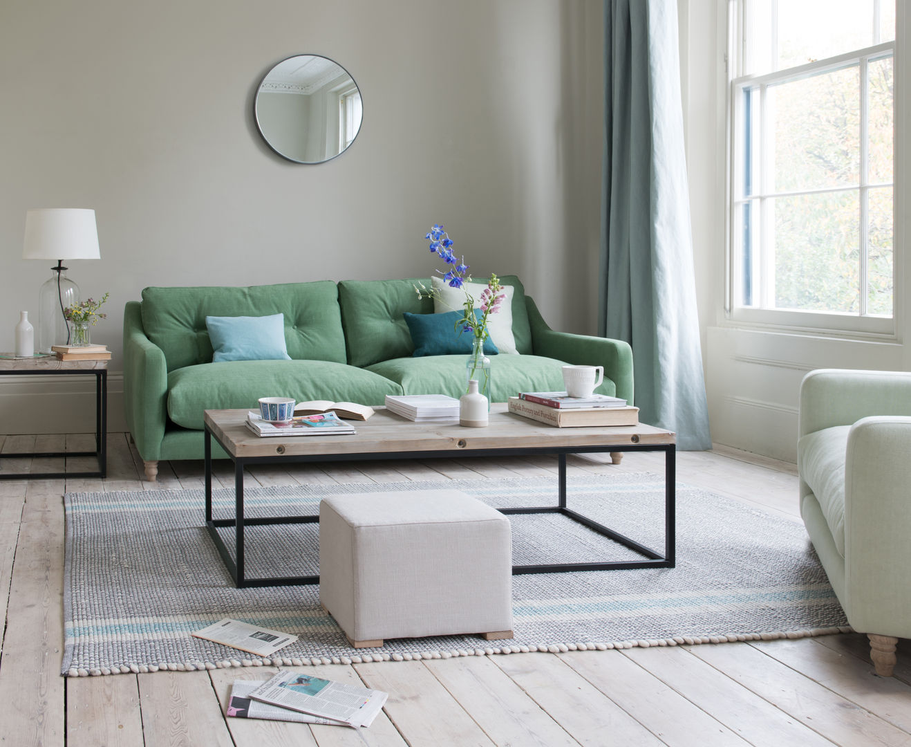 Slim Jim sofa Loaf Modern living room sofa,green,linen,fabric,upholstered,living room,rugs,space,mirror,curtains,open,Sofas & armchairs