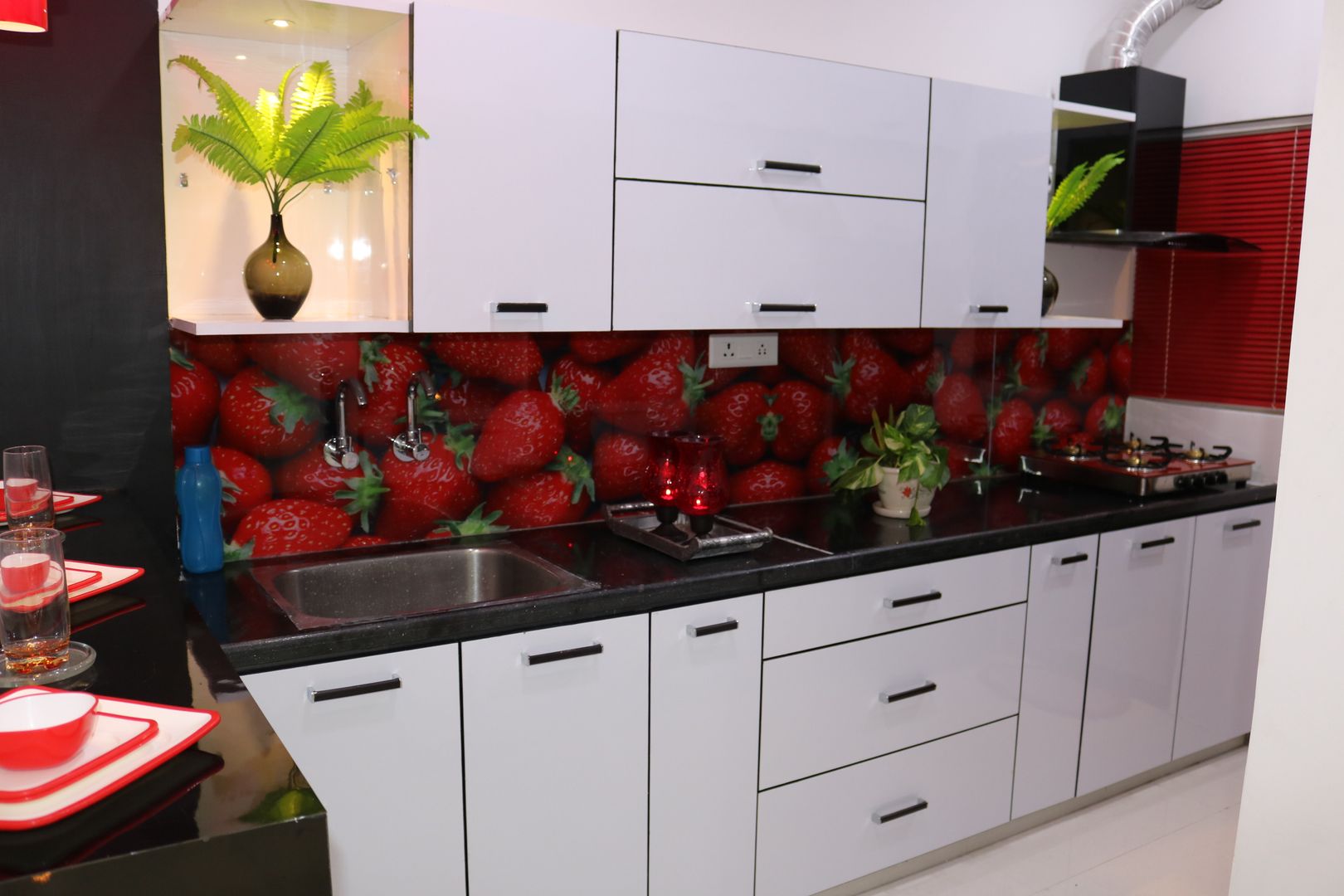 Modular Kitchen with Customized Backsplash Color Glass Enrich Interiors & Decors Kitchen units