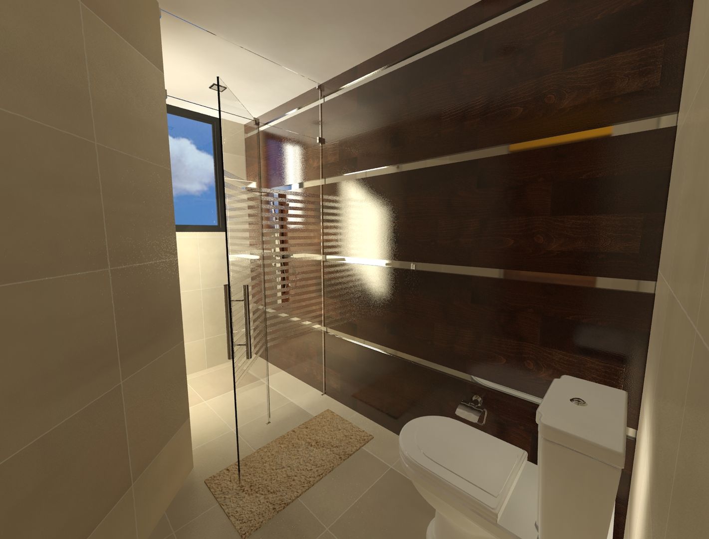 Diseno 3D del Baño principal CESAR MONCADA SALAZAR (L2M ARQUITECTOS S DE RL DE CV) Baños de estilo moderno