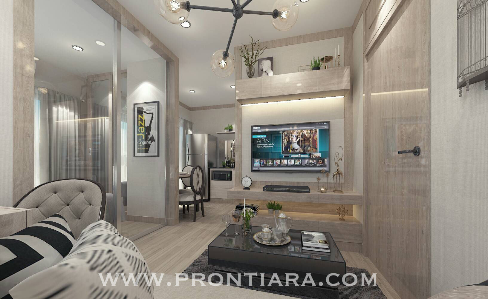 Plum condo 22.5 start 150,000฿ ออกแบบและตกแต่งภายใน, Prontiara Prontiara Salas de estilo moderno Tablero DM