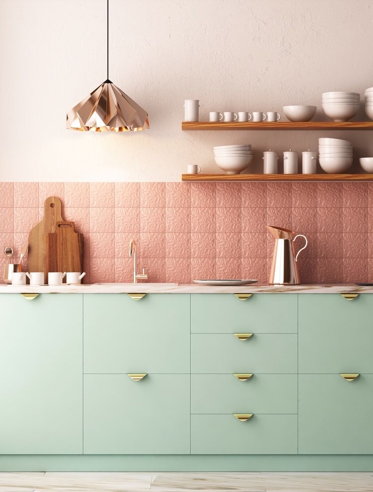 Mint and Copper Finish Kitchen Rebel Designs Kitchen units پلائیووڈ