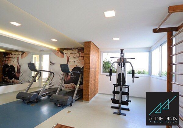 Academia do condomínio, Aline Dinis Arquitetura de Interiores Aline Dinis Arquitetura de Interiores Modern gym Wood-Plastic Composite