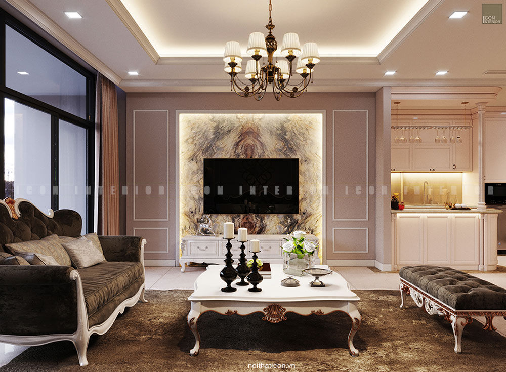 Nội thất căn hộ Vinhomes Central Park - Phong cách Tân Cổ Điển, ICON INTERIOR ICON INTERIOR Living room