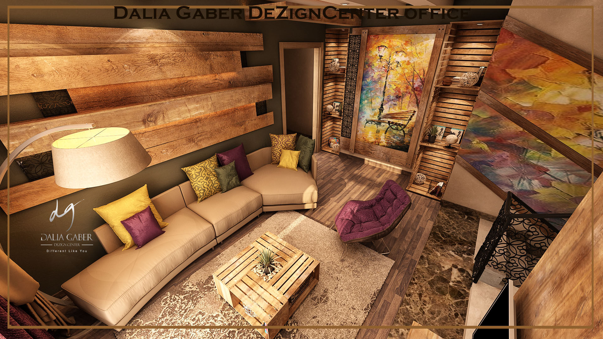 by Dalia Gaber ,Modern livingroom DeZign center office by Dalia Gaber غرفة المعيشة اللوح