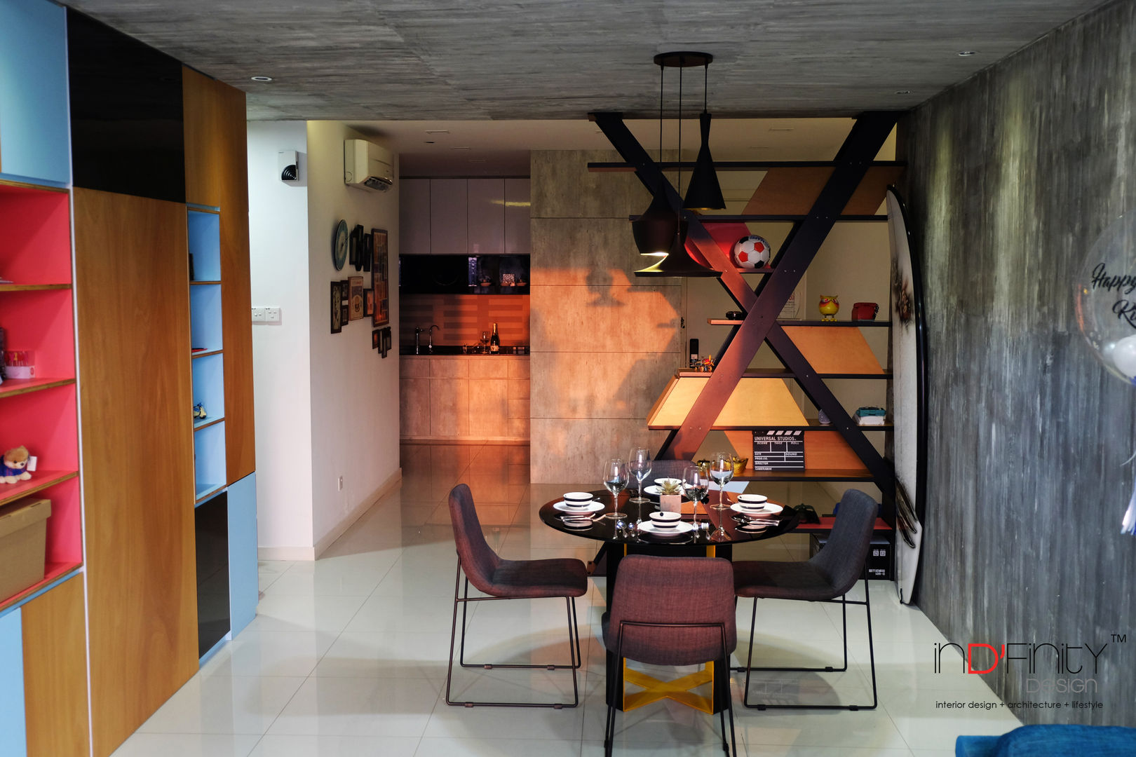 Industrial Contemporary condo inDfinity Design (M) SDN BHD Industrial style dining room