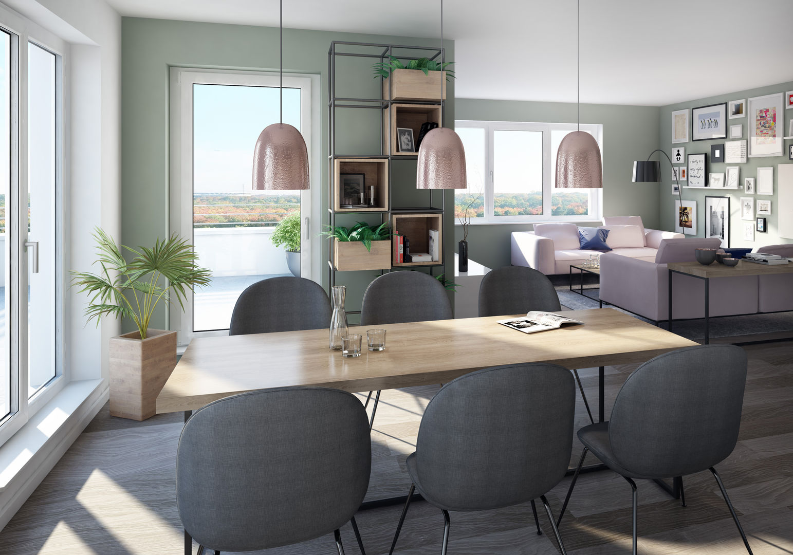 Wohnungen Bauträger 3D-Visualisierung, winhard 3D winhard 3D 现代客厅設計點子、靈感 & 圖片