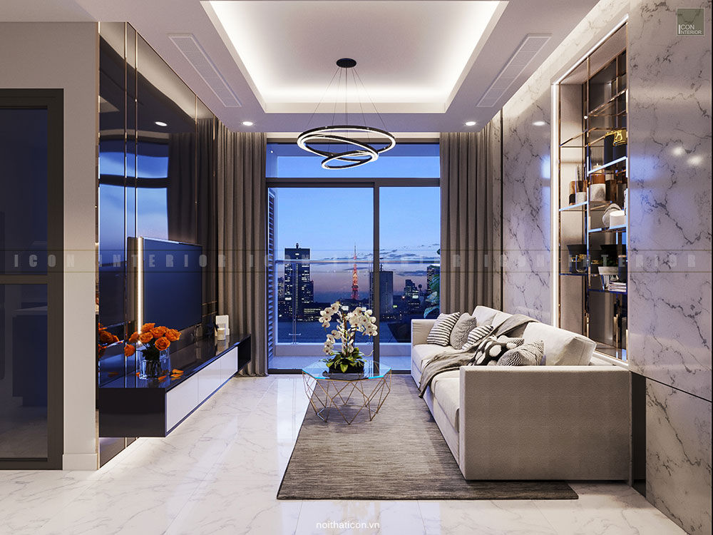 SẮC TRẮNG TRONG CĂN HỘ CHUNG CƯ CAO CẤP VINHOMES CENTRAL PARK, ICON INTERIOR ICON INTERIOR Modern living room