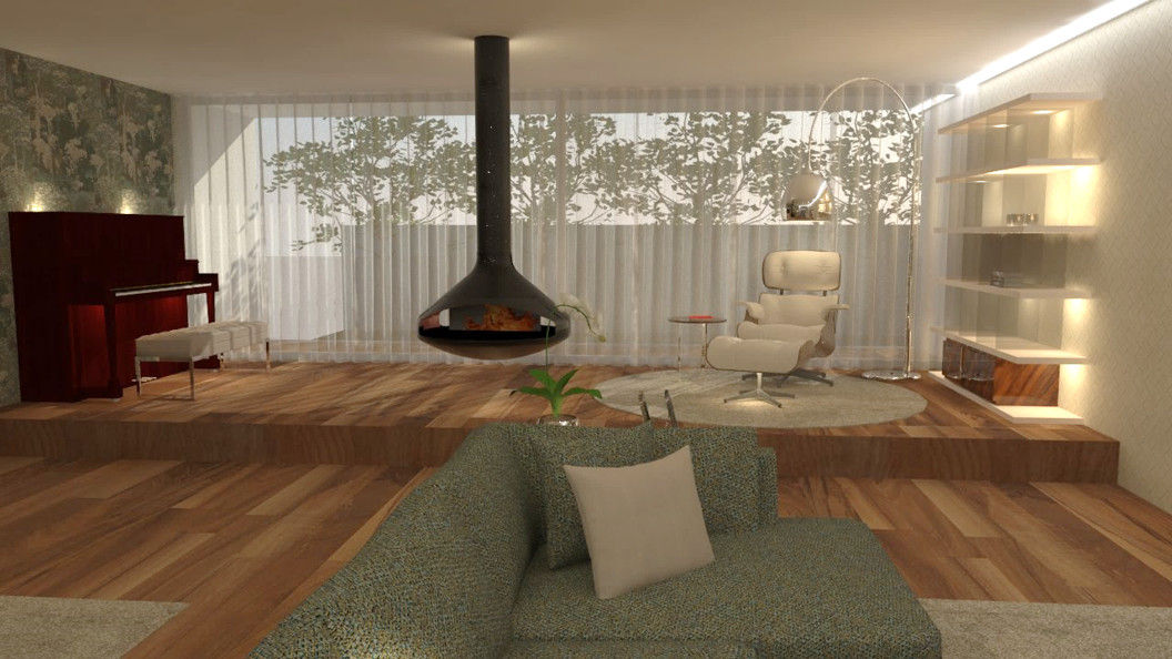 Open Space: Um espaço, quatro ambientes, Casativa Interiores Casativa Interiores Гостиная в стиле модерн Дерево Эффект древесины