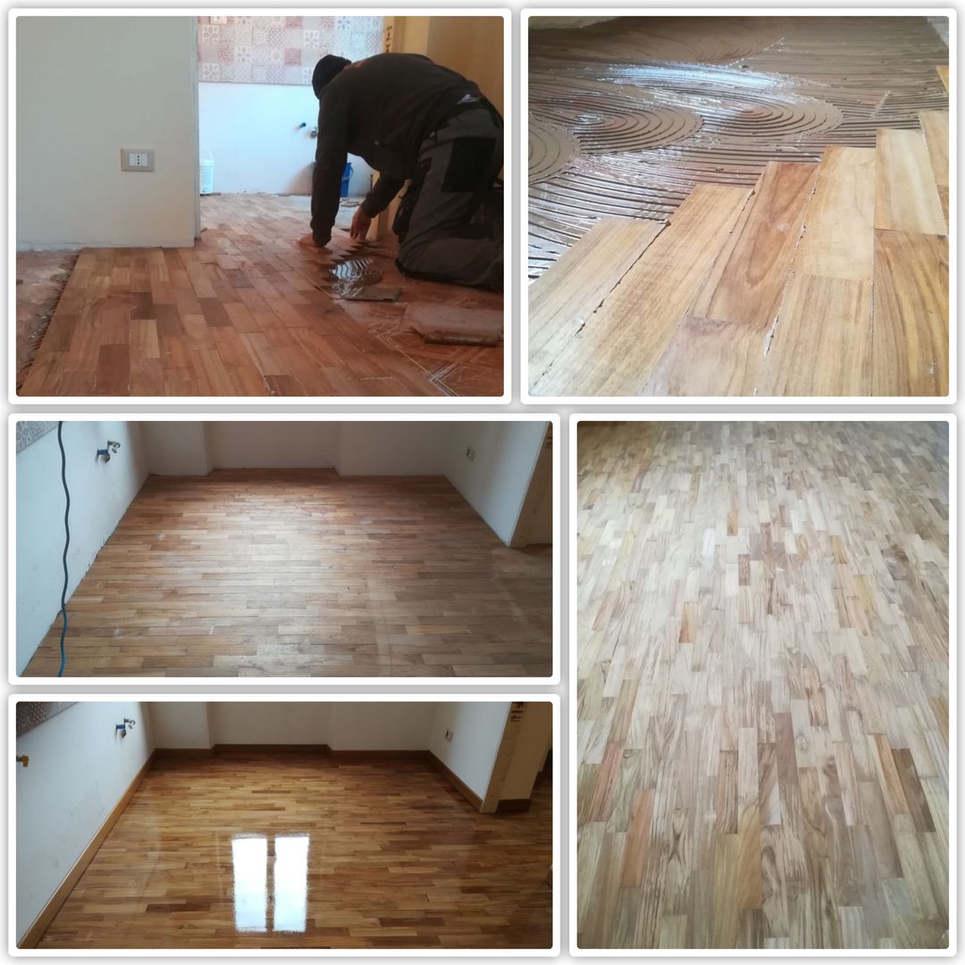 Posa in opera di parquet massello in teak, Soloparquet Srl Soloparquet Srl Planchers Bois massif Multicolore