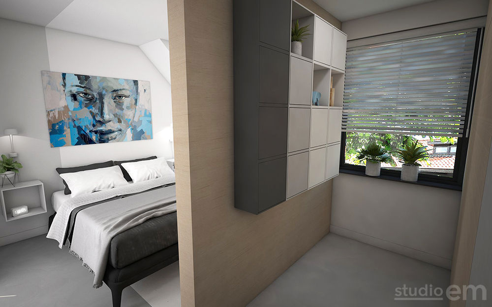 Interieurontwerp 3D impressie Slaapkamer met inloopkast Studio-em Minimalistische slaapkamers slaapkamer