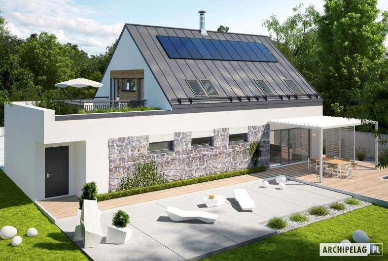 Sam II G2 ENERGO PLUS – nowoczesny dom z otwartą strefą dzienną i dwoma tarasami , Pracownia Projektowa ARCHIPELAG Pracownia Projektowa ARCHIPELAG Single family home