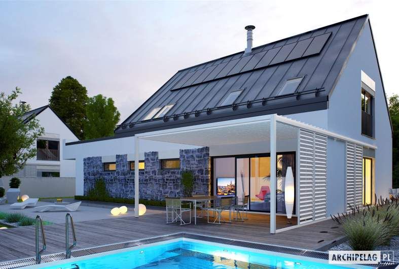 Sam II G2 ENERGO PLUS – nowoczesny dom z otwartą strefą dzienną i dwoma tarasami Pracownia Projektowa ARCHIPELAG Dom jednorodzinny