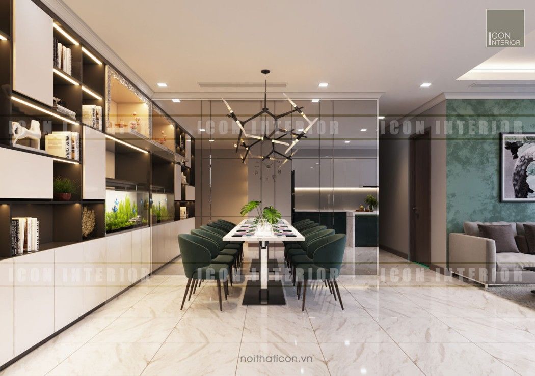 Thiết kế nội thất cao cấp dành cho căn hộ Vinhomes Central Park, ICON INTERIOR ICON INTERIOR モダンデザインの ダイニング