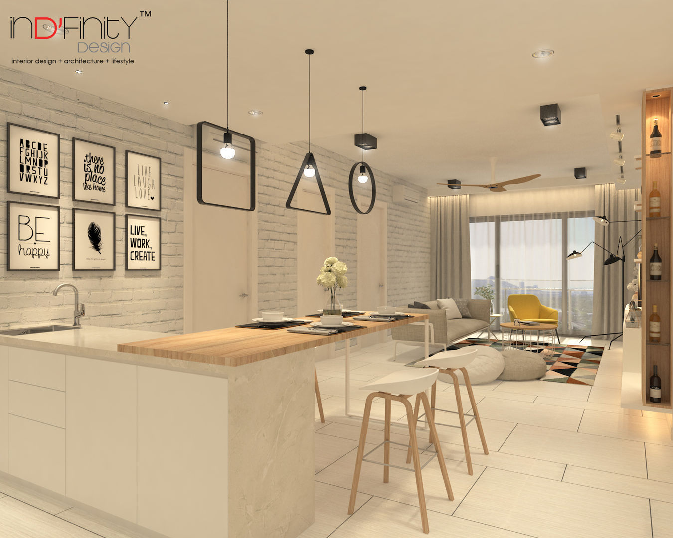 Scandinavian Design . Condominium, inDfinity Design (M) SDN BHD inDfinity Design (M) SDN BHD 北欧デザインの リビング