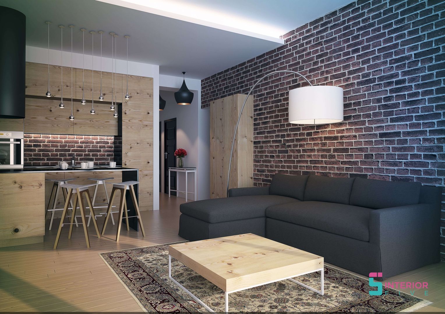 Brick Walls and Wooden fittings homify Modern living room Bricks