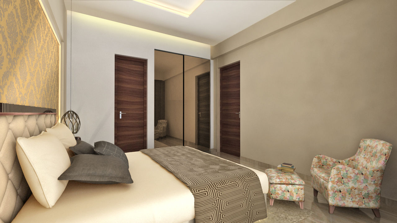 2 BHK at Chandivali, Mumbai, A Design Studio A Design Studio Nowoczesna sypialnia Szkło