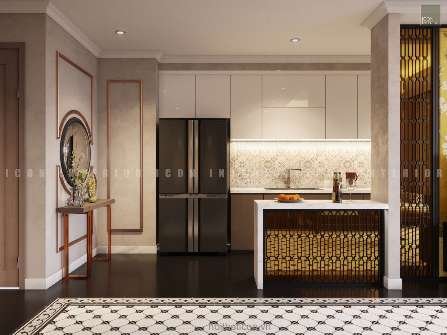 Nội thất căn hộ Vinhomes Central Park thiết kế theo phong cách Đông Dương, ICON INTERIOR ICON INTERIOR Nhà bếp phong cách châu Á