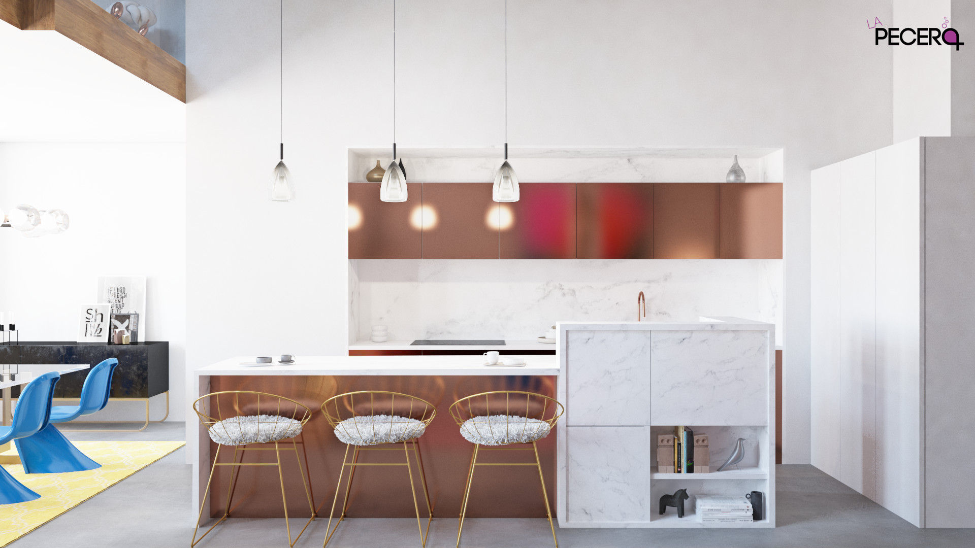 COCINA CON ISLA homify Cocinas de estilo moderno Cobre/Bronce/Latón kylie_chair,copper,marble