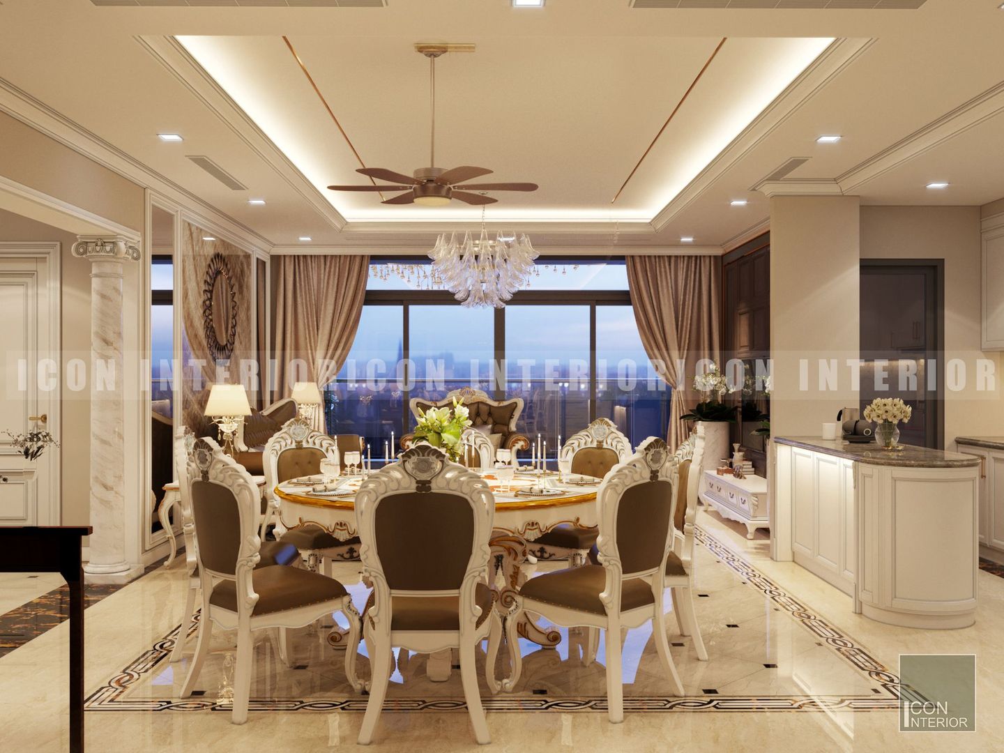 Phong cách Cổ điển trong thiết kế nội thất căn hộ Vinhomes Central Park, ICON INTERIOR ICON INTERIOR クラシックデザインの ダイニング