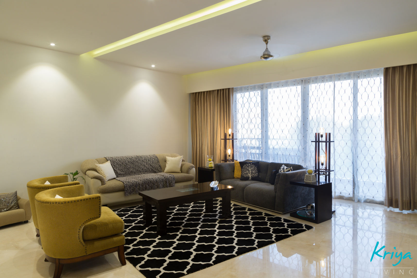 3 BHK Apartment - Raheja Pebble Bay, KRIYA LIVING KRIYA LIVING Modern living room