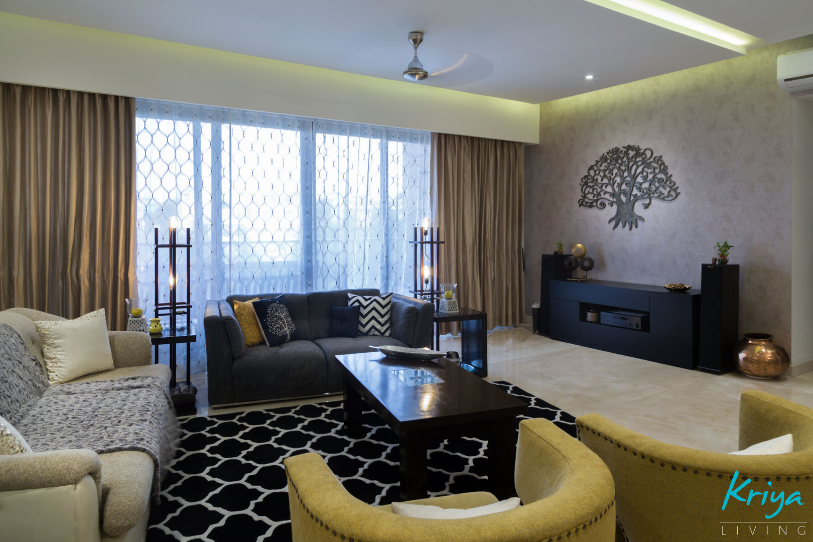 3 BHK Apartment - Raheja Pebble Bay, KRIYA LIVING KRIYA LIVING Modern living room