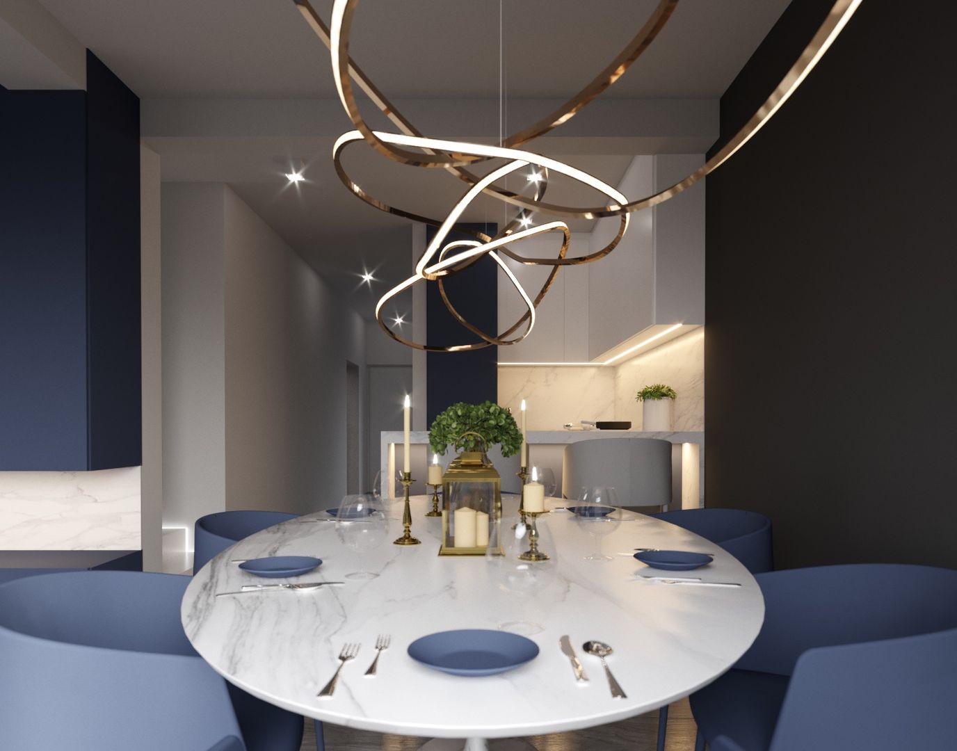 A Navy Situation homify Moderne eetkamers Living room,lighting,open plan,living room,kitchen,Kitchen