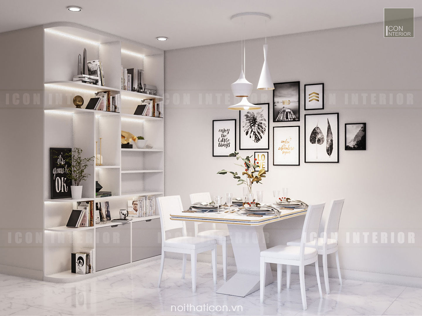 Thiết kế nội thất Vinhomes Centra Park đẹp rạng ngời cùng sắc trắng tinh khôi, ICON INTERIOR ICON INTERIOR Modern dining room