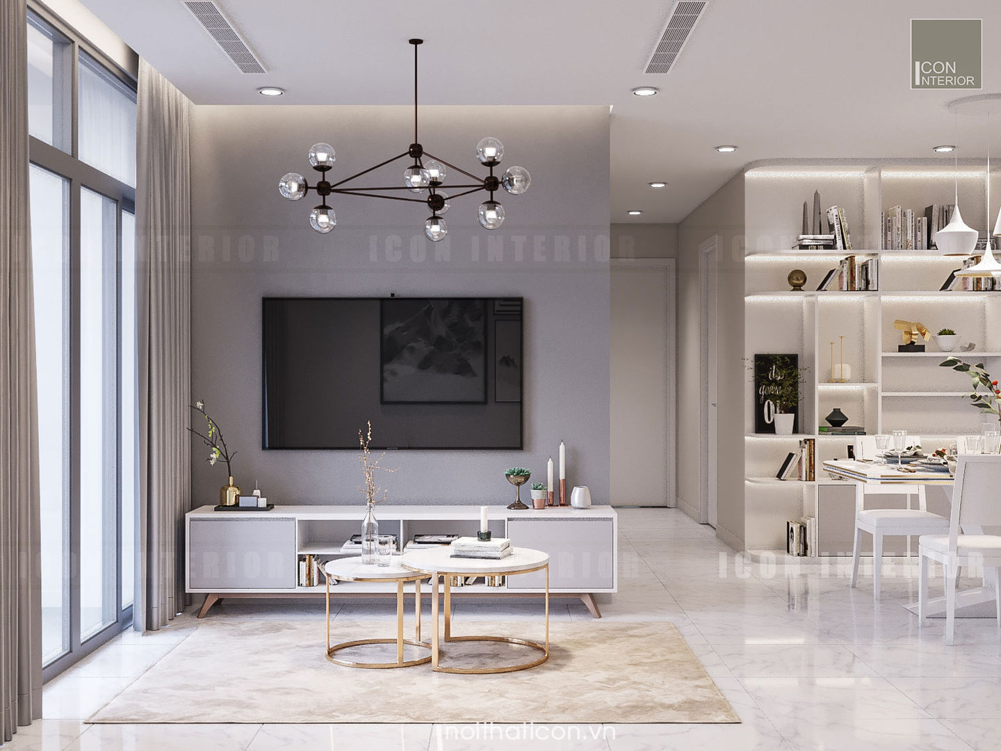 Thiết kế nội thất Vinhomes Centra Park đẹp rạng ngời cùng sắc trắng tinh khôi, ICON INTERIOR ICON INTERIOR Livings modernos: Ideas, imágenes y decoración