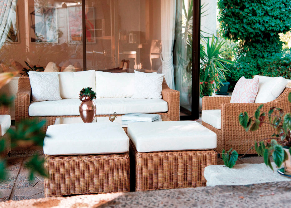 Pouf Rattan Café Arena, Afuera Diseño Afuera Diseño Eclectic style balcony, veranda & terrace Synthetic Brown Furniture