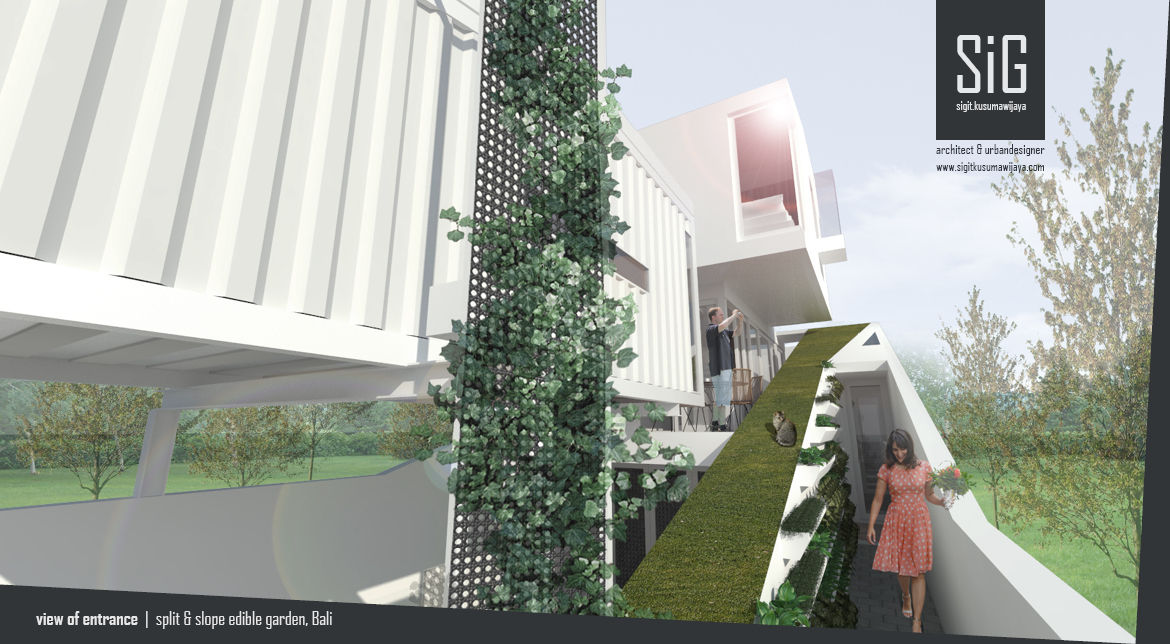 Split & Slope (Edible) Garden House, sigit.kusumawijaya | architect & urbandesigner sigit.kusumawijaya | architect & urbandesigner Corredores, halls e escadas industriais