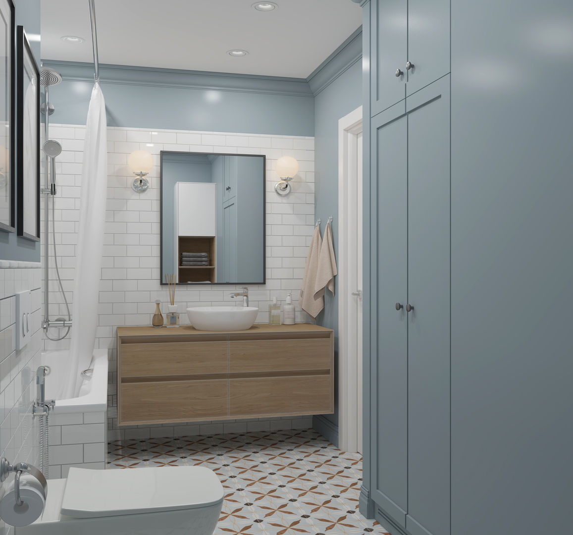 ЖК "Татьянин Парк", двухкомнатная квартира для молодой семьи, OM DESIGN OM DESIGN 北欧スタイルの お風呂・バスルーム
