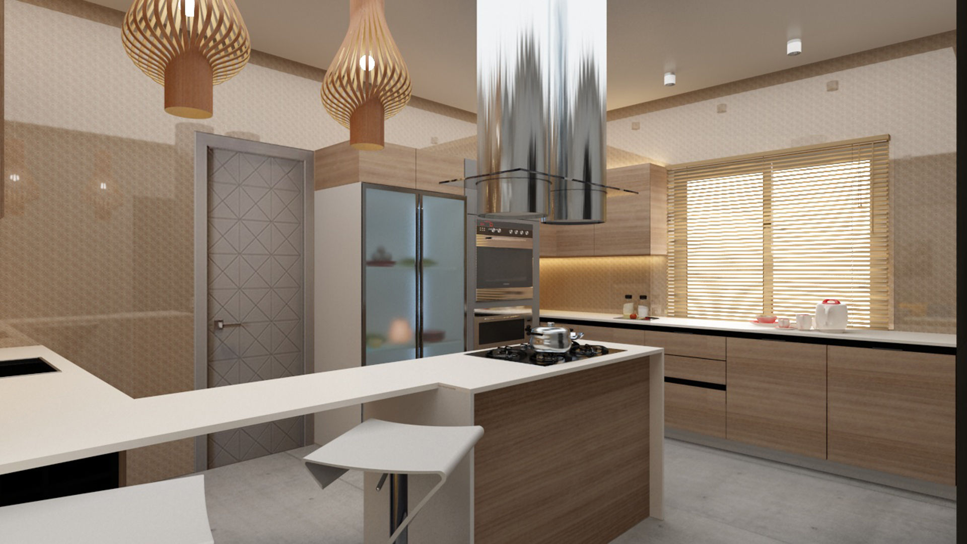 Modern kitchen design in shades of beige and brown Rhythm And Emphasis Design Studio Modern kitchen